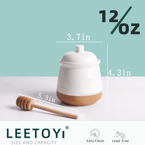 Honey jar with Lid and Wooden Dipper (White)