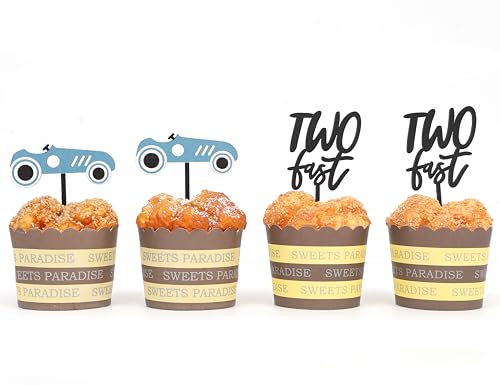 Wooden Two Fast Birthday Cupcake Topper