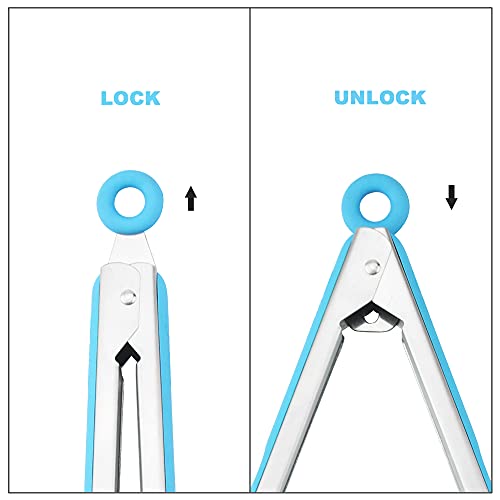 4 Pack Blue Silicone Kitchen Tongs Set (Blue)