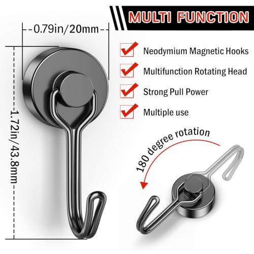 20 Pack Black Magnet Hooks (Black / 0.79in)