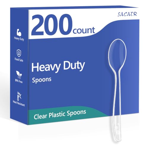 200 Count Clear Plastic Spoons Heavy Duty (Clear)