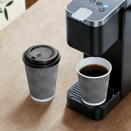 50 Pack 10 oz Insulated Disposable Coffee Cups With Lids (Gray / 10 oz-50Pack)