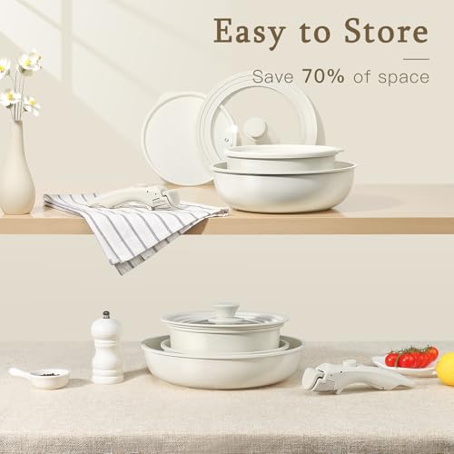 Ceramic Pots and Pans Set Non Stick (White / 15PCS 02)