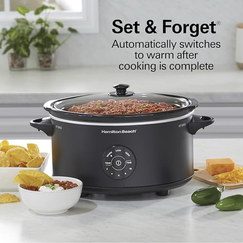 7 Quart Set & Forget Portable Programmable Slow Cooker (7 Quarts, 15 Cooking Options, Lid Latch, Black)