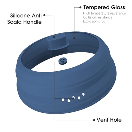 Microwave Splatter Cover Glass Microwave Cover for Food Collapsible Splatter Guard Lid with Silicone Handle for Pot Plate Bowl 11.8 Inch Blue (Blue / 11.8Inch)