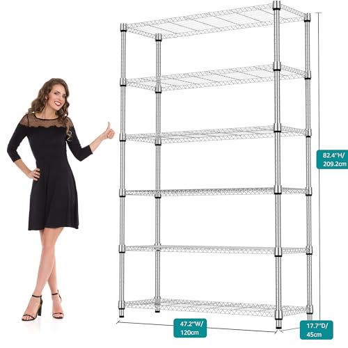 2100LBS 47.2" W 6 Tiers Shelf Storage Shelves Metal Shelving Unit Heavy Duty Garage Shelving Adjustable Wire Shelves for Pantry (6 Tiers, 17.7"D x 47.2"W x 82.4"H / Chrome)