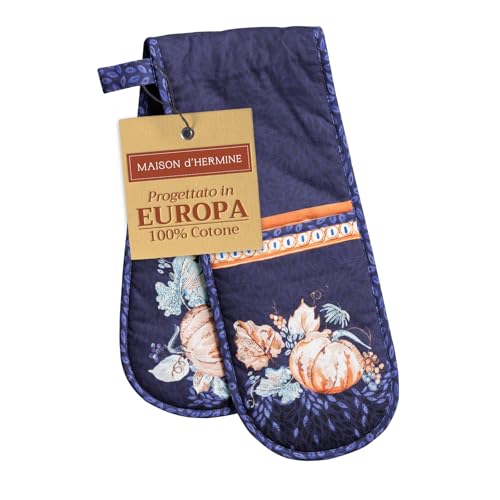 Double Oven Mitts 100% Cotton Double Oven Glove (072 - Pumpkin Blues / 7" x 35" (Double Oven Mitt))