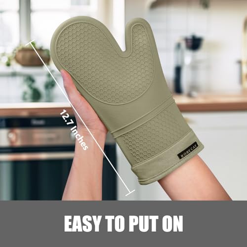 Silicone Oven Mitts and Pot Holders Sets for Kitchen (Sage Green)