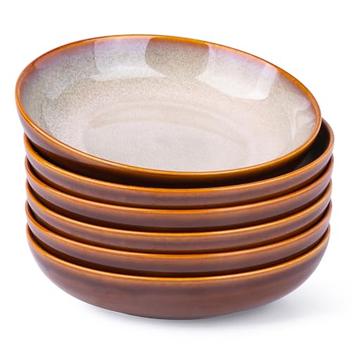 9.0" Ceramic Pasta Bowls Set of 6 (Set of 6 / Khaki)