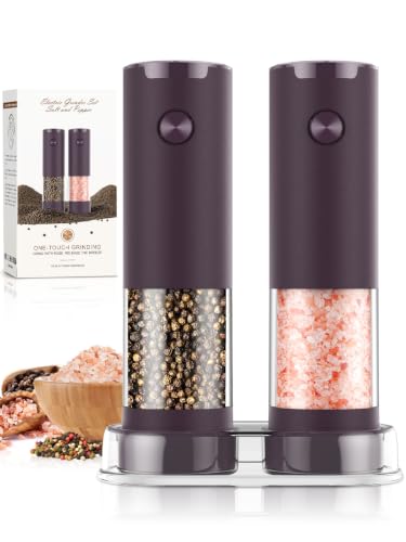 Electric Salt and Pepper Grinder Set Automatic Battery Pepper Mill Shakers Adjustable Coarseness Upgraded Larger Capacity with Led Home and Kitchen Appliances (Burgundy)