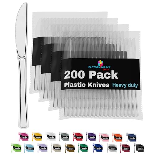Clear Plastic Knives 200 Pcs Clear Knives Disposable Utensils Heavy Duty Plastic Cutlery Set Disposable Cutlery Sets Flatware Sets Silverware Set Party Supplies & Party Tableware (Clear / Knives)