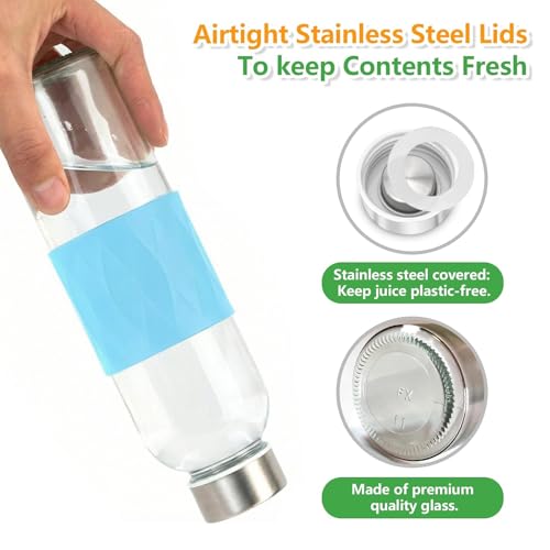 18oz Glass Juice Bottles with Stainless Steel Lid Leak Proof 12 Pack (Vibrant Sleeve 12)