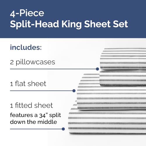 Flex Top Split Head King 4 Piece Sheet Set (45 - Grey Stripes 2 / Split Head/Flex Top)
