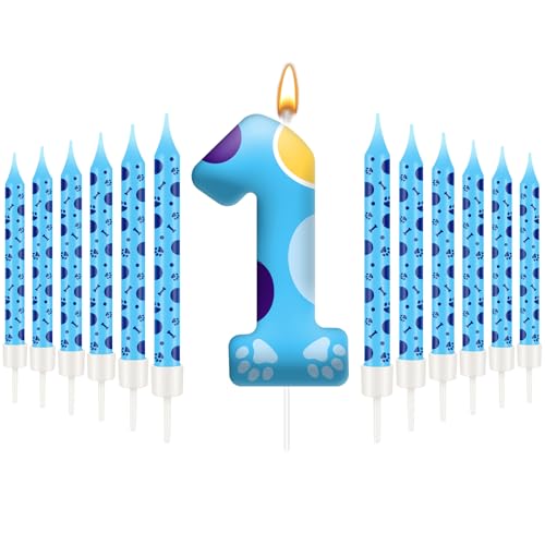 13PCS Blue Dog Paw Birthday Candles Set Cake Topper Numeral Birthday Candles for Boy Girl Dog Paw Decoration (13 Count)