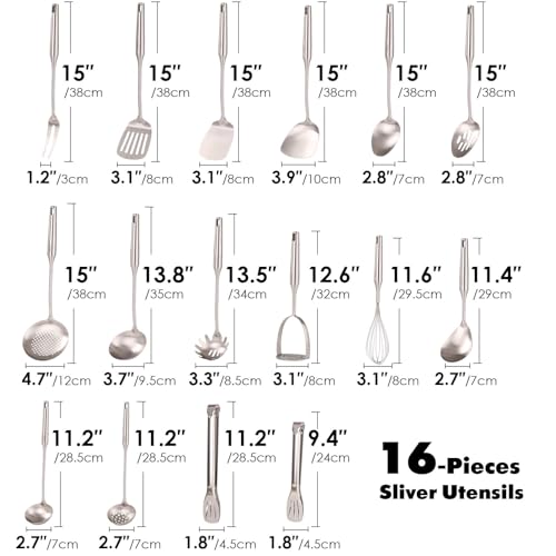 18 10 Stainless Steel Small & Large Cooking Spoons Set (16-Pieces)