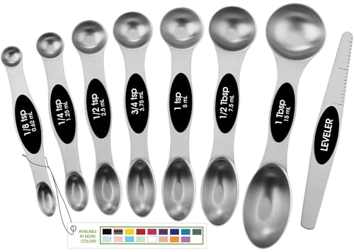 Stainless Steel Magnetic Measuring Spoons Set of 8 (Black / 1-Pack)