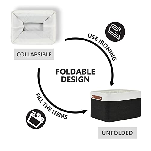 Canvas Storage Bin with Handles (White&Black / L-15"x11"x9.5")
