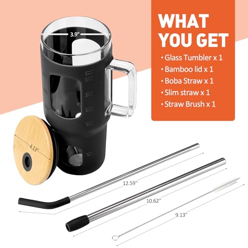 Glass Tumbler with Lid (Black / 32 Ounces)