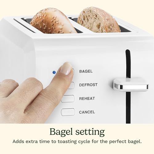 CPT-122 2-Slice Compact Plastic Toaster, Slots for Bagels & Bread, 7 Shade Settings, Cancel/Defrost/Reheat Functions, Removable Crumb Tray, Small Kitchen Appliance for Home & Office, White (White / 2-Slice / Toaster)