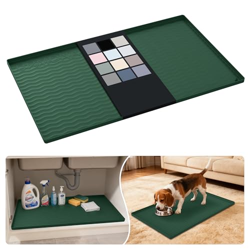 Waterproof Silicone Under Sink Mat 31'' x 19'' Shelf Liner for Kitchen and Bathroom (Green / 19"W x 31"L)