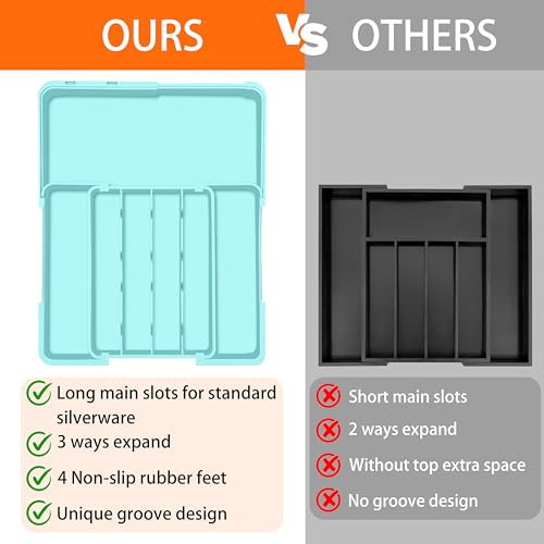 Expandable Silverware Drawer Organizer (Turquoise / M(9.5-15.2"W x 12.6-19"D))