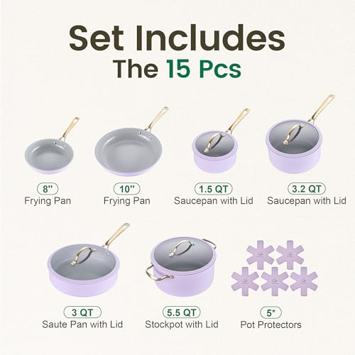 Ceramic Cookware Sets (Purple / 15Pcs Set)