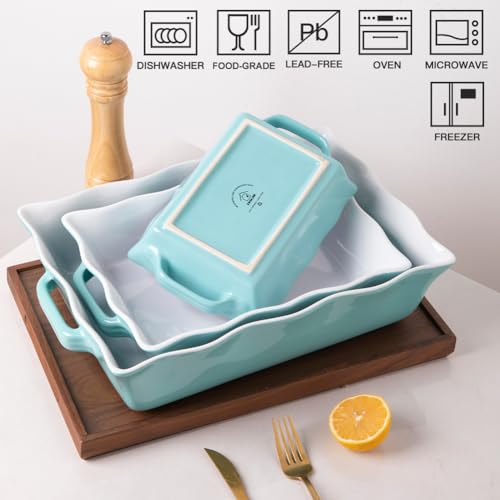 Sweejar Casserole Dishes for Oven (Turquoise New / Baking dish(Set of 3))