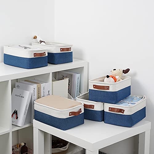 Set of 6 Small Baskets for Organizing (White&Blue / XS-12"x8"x5")