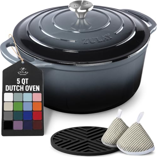 5 Quart Enameled Cast Iron Dutch Oven Pot with Lid (Gray / 5 Quart)