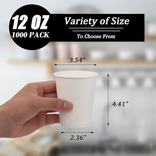 1000 Count 12 oz Paper Coffee Cups Bulk (12 oz-1000 Pack)