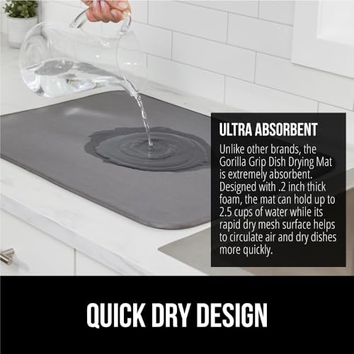 Ultra Absorbent Microfiber Dish Drying Mat (18" x 32" / Microfiber / Gray)