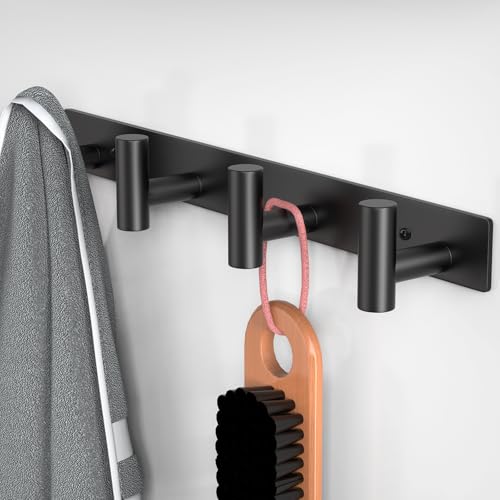 Coat Rack Wall Mounted (Black / 4 "T" Hooks, 2PACK)