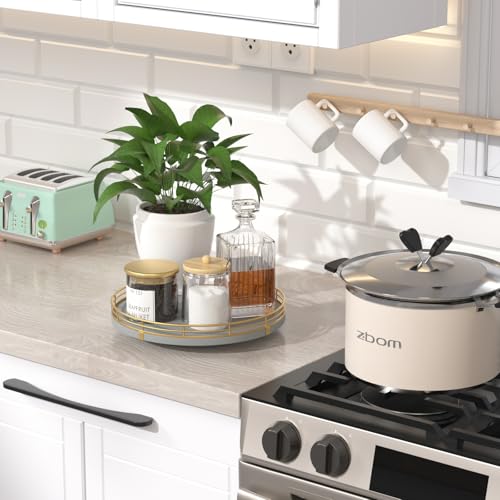 9 Inch Gray Lazy Susan Spice Organizer for Cabinet with Gold Rail (Gray & Gold / 9)