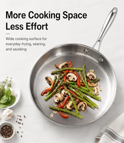 Stainless Steel Frying Pan 8 Inch with Lid (Stainless Steel / 8IN)