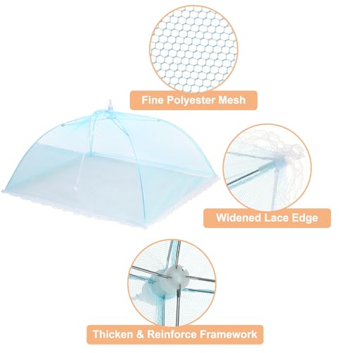 3 Pcs Large and Tall Food Covers 17" Mesh Food Covers for Outdoors Collapsible Food Protector Covers Tent for Parties Outdoor Picnics BBQs (17" / Blue)
