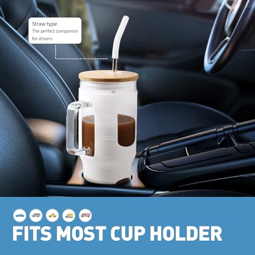 Glass Tumbler with Straw and Lid (White / 32 Ounces)