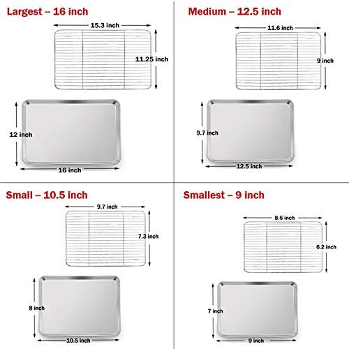 16 + 12.5 + 10.4 + 9 Inch Baking Sheet & Rack (Pans with Wire Racks)