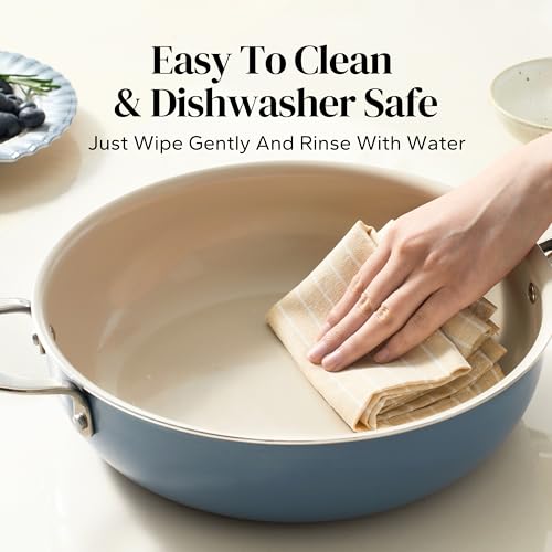 Ceramic Saute Pan with Lid (Blue)