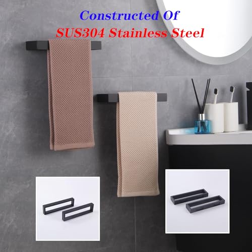 Modern Black Towel Holder Stainless Steel Towel Ring for Bathroom Lavatory Wall Mount Contemporary Style 2 Pack HG1716 (Black)