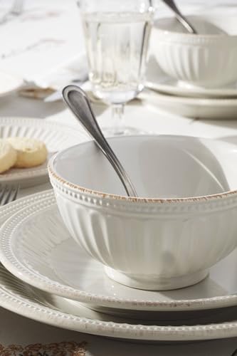 French Perle Groove White Dinnerware Set with Accent Plates (12-Piece Place Setting)