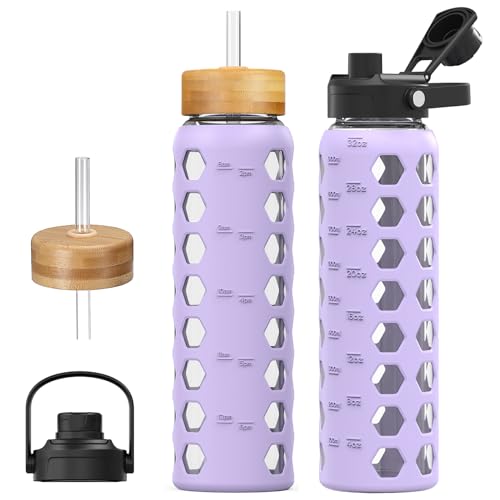 Glass Water Bottle (Purple / 32 Ounces)