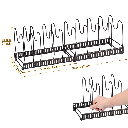 Pots and Pans Organizer Rack for Cabinet and Countertop (Brown / Pot & Pan Organizer)