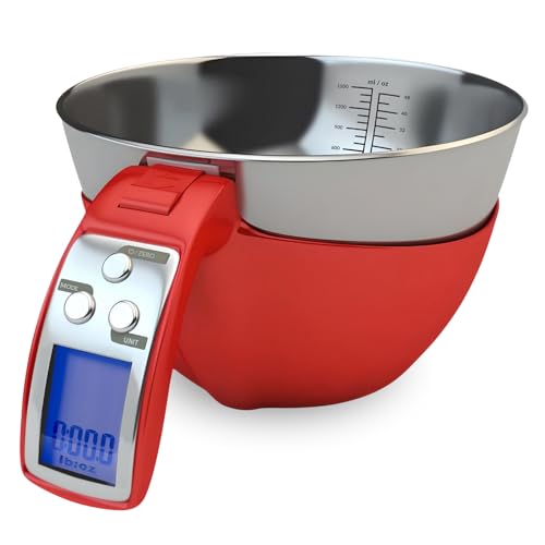 Digital Kitchen Food Scale with Bowl (Red)