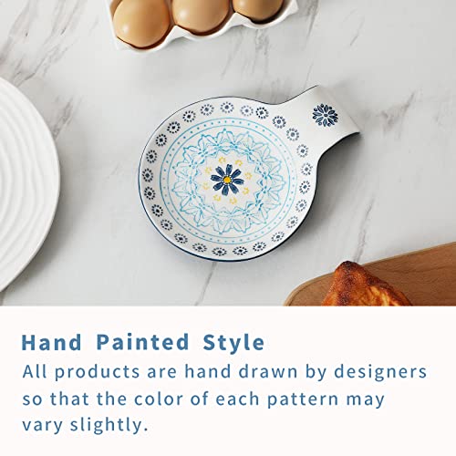 Spoon Rest 5.5" Ceramic Spoon Holder for Stove Top (Blue)