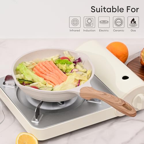 11 Inch Nonstick Frying Pan Skillet with Dual Spouts Cooking Pan (Beige / 11")