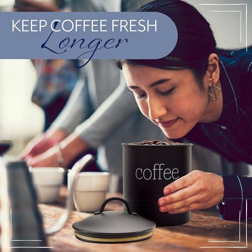 Enamelware Black Coffee Canister; Modern Farmhouse Style Coffee Storage for Kitchen