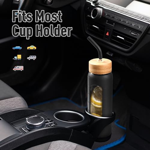 24oz Glass Water Bottle with Straw and 2 Lids (Black / 24 Ounces)