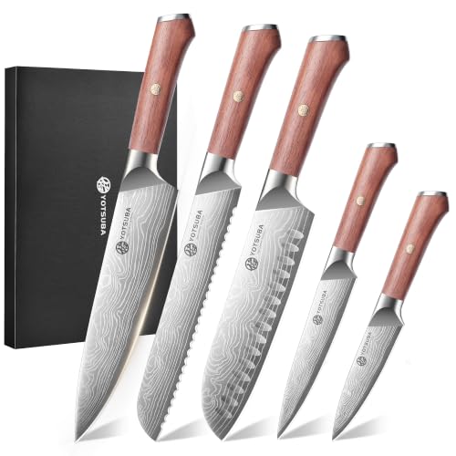 5 PCS Japanese Kitchen Knife Set with Ergonomic Rosewood Handle (5pcs knife set)