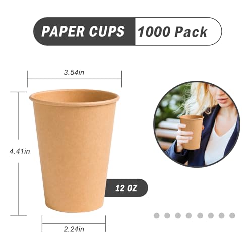 1000 Count 12 oz Paper Cups (Kraft-12oz-1000pack)