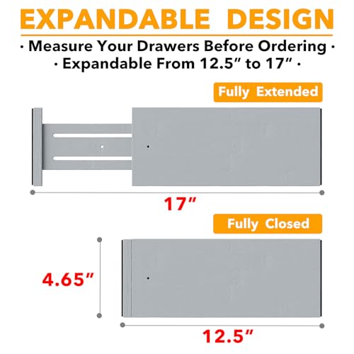 Bamboo Dresser Drawer Dividers 6 Pack (4.65''H, 12.5''-17''L / GRAY)